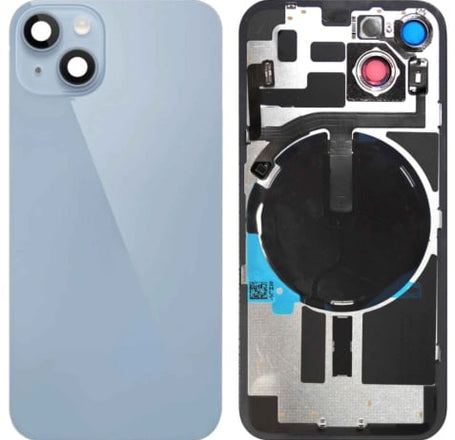 Back Glass with Frame and Wireless NFC Charging Flex and MagSafe Magnet for iPhone 14 (NO LOGO) (BLUE)