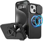 Ring Stand Case & Camera Lens Sliding Cover - BLACK for iPhone 13 / 14 (Only Ground Shipping)