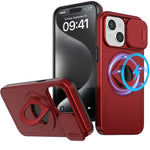 Ring Stand Case & Camera Lens Sliding Cover - RED for iPhone 13 / 14 (Only Ground Shipping)