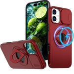 Ring Stand Case & Camera Lens Sliding Cover - RED for iPhone 16 Plus (Only Ground Shipping)