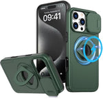 Ring Stand Case & Camera Lens Sliding Cover - DARK GREEN for iPhone 16 Pro (Only Ground Shipping)