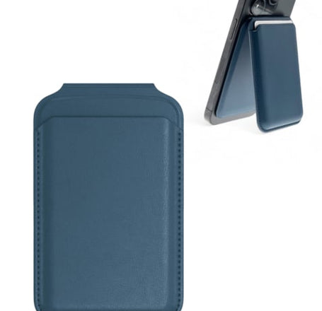 Leather Magnetic Card Wallet Holder w/Stand - BLUE (Only Ground Shipping)