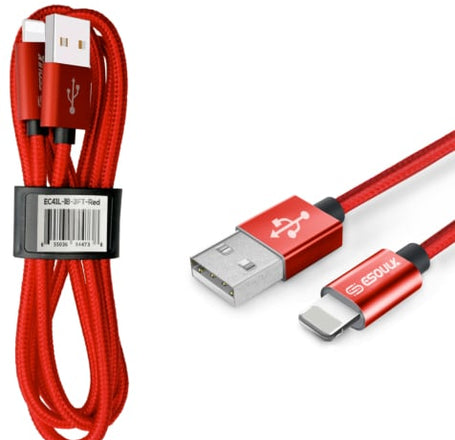 Esoulk USB A-L Braided Charging Cable (RED) (3ft)