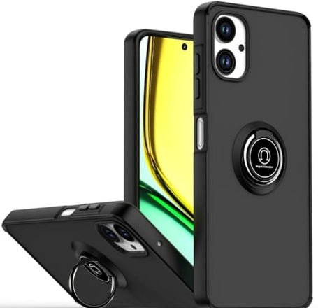 Galaxy A06 Hard PC Rear / Soft TPU Colorful Border Case with I-ring Holder - BLACK (Only Ground Shipping)
