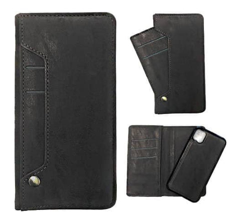 Genuine Leather Magnetic Wallet Case with Credit Card Slot - BLACK for iPhone 11 Pro (Only Ground Shipping)