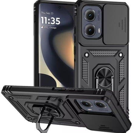 Moto Edge 5G (2024) Dual Layers Hybrid Case w/Metal Ring And Camera Protector - BLACK (Only Ground Shipping)