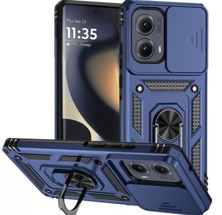 Moto Edge 5G (2024) Dual Layers Hybrid Case w/Metal Ring And Camera Protector - BLUE (Only Ground Shipping)