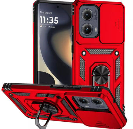 Moto Edge 5G (2024) Dual Layers Hybrid Case w/Metal Ring And Camera Protector - RED (Only Ground Shipping)