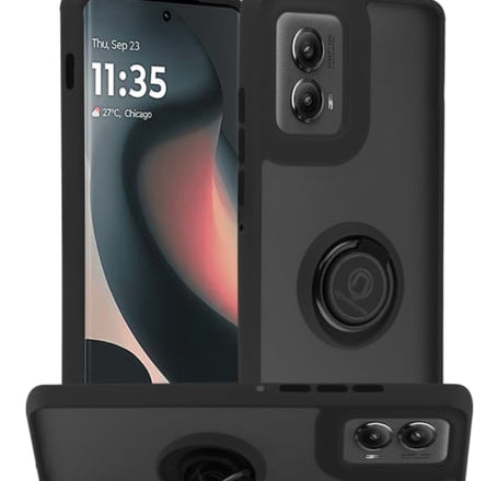 Moto Edge 5G (2024) Hard PC Rear / Soft TPU Colorful Border Case with I-ring Holder - BLACK (Only Ground Shipping)