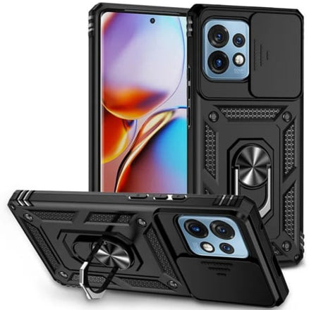 Motorola Edge+ 2023 Dual Layers Hybrid Case w/Metal Ring And Camera Protector - BLACK (Only Ground Shipping)