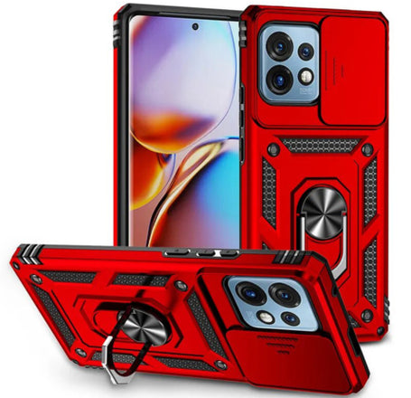 Motorola Edge+ 2023 Dual Layers Hybrid Case w/Metal Ring And Camera Protector - RED (Only Ground Shipping)