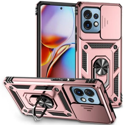 Motorola Edge+ 2023 Dual Layers Hybrid Case w/Metal Ring And Camera Protector - ROSE GOLD (Only Ground Shipping)