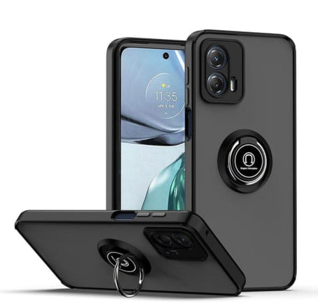 Moto Edge+ (2023) Hard PC Rear / Soft TPU Colorful Border Case with I-ring Holder - BLACK (Only Ground Shipping)