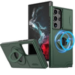 Ring Stand Case & Camera Lens Sliding Cover - DARK GREEN for Galaxy S21 Ultra (Only Ground Shipping)