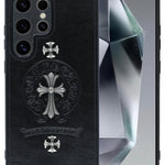 Galaxy S24 Ultra Leather Case w/ Metal Ornaments - CROSS (Only Ground Shipping)