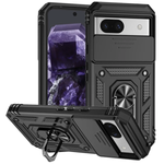 Google Pixel 8A Dual Layers Hybrid Case w/Metal Ring And Camera Protector - BLACK (Only Ground Shipping)
