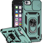 Dual Layers Hybrid Case with Metal Ring And Camera Protector - DARK GREEN for iPhone 7 / 8 (Only Ground Shipping)