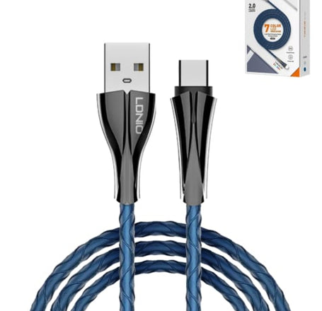 LDNIO LS461 USB A-C 7 Color Fast Charging Cable (BLUE) (6ft) (12W)