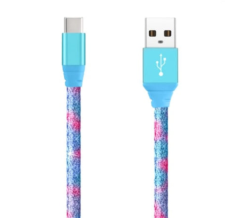 USB A-C Glitter Charging Cable (BLUE) (6ft) (15W)