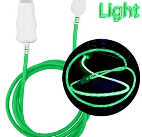 Visible USB A-C Flowing LED Fast Charging Cable (GREEN) (3ft)
